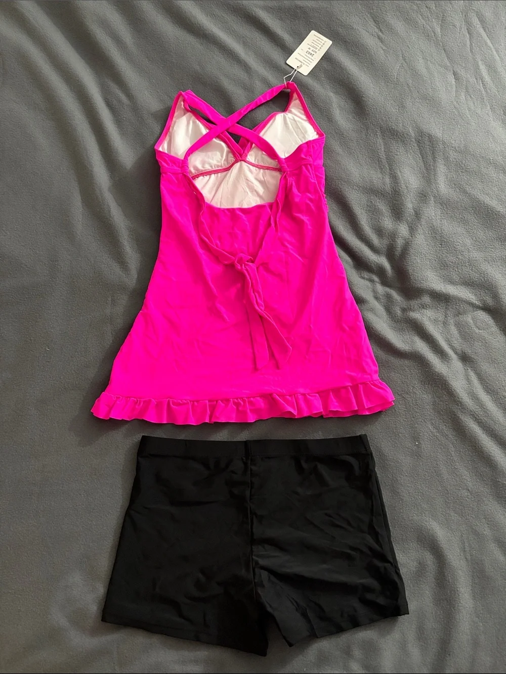 UWMCON Hot Pink Ruffle Tankini Swim Set with Boyshort Bottoms Size M